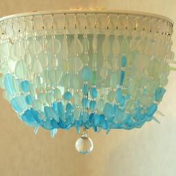 Sea Glass Chandelier Coastal Flush Mount Ceiling Light, Turquoise Ombre - thumbnail 2