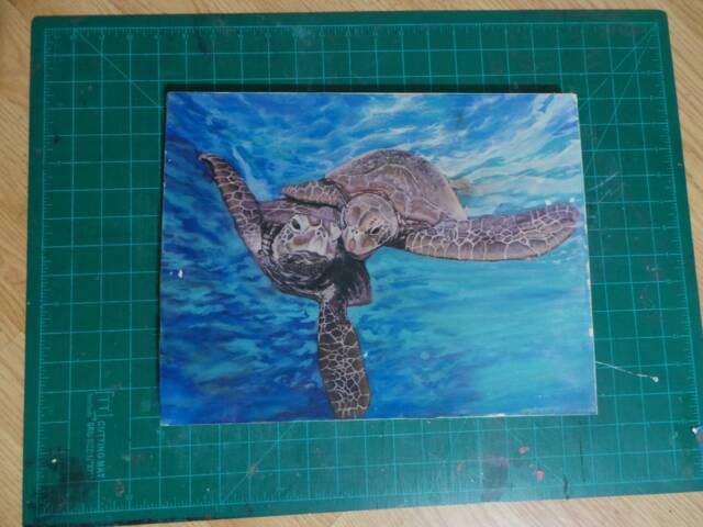 "Limited Edition Signed & Numbered Artist Wood Print "" Turtle Love" - image 1