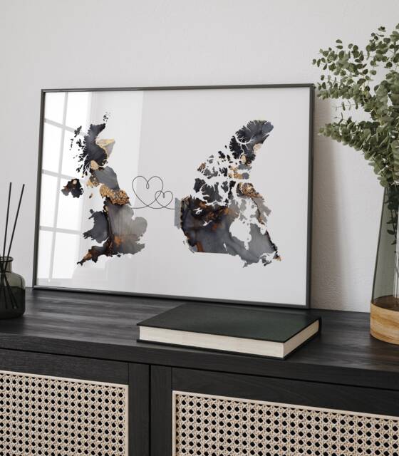 Britain & Canada Map Black & Gold Travel Wall Art Print - United Kingdom UK - image 1
