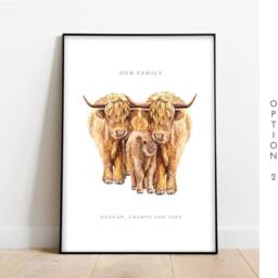 Personalised Highland Cow - Yak Family Print Our Floral Wall Decor Cows Custom Family Print Home Art New Home - thumbnail 3