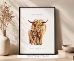 Personalised Highland Cow - Yak Family Print Our Floral Wall Decor Cows Custom Family Print Home Art New Home - thumbnail 1