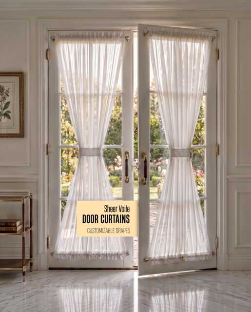 Sheer Voile Door Curtain , White Curtain, Privacy Sidelight French Curtains, Free Tie-Back - image 1