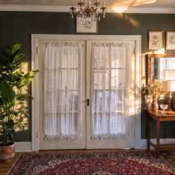 Sheer Voile Door Curtain , White Curtain, Privacy Sidelight French Curtains, Free Tie-Back - thumbnail 2