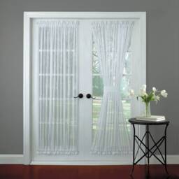 Sheer Voile Door Curtain , White Curtain, Privacy Sidelight French Curtains, Free Tie-Back - thumbnail 3