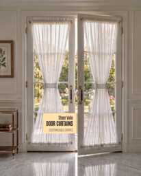 Sheer Voile Door Curtain , White Curtain, Privacy Sidelight French Curtains, Free Tie-Back - thumbnail 1