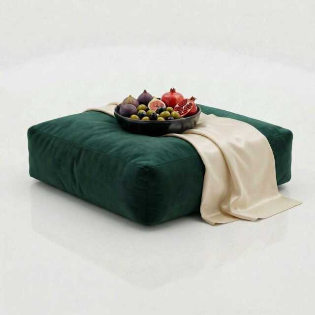 Green Plush Velvet Bean Bag Ottoman Square Floor Cushion, 60cm - image 1