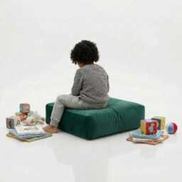 Green Plush Velvet Bean Bag Ottoman Square Floor Cushion, 60cm - thumbnail 2