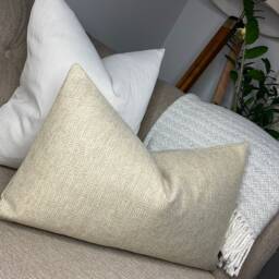 "Herringbone Cushion Cover, Beige Cream Decor, Pillow Cover - Design , Wool Blend Double Sided Sofa Bed 12""x20" - thumbnail 2
