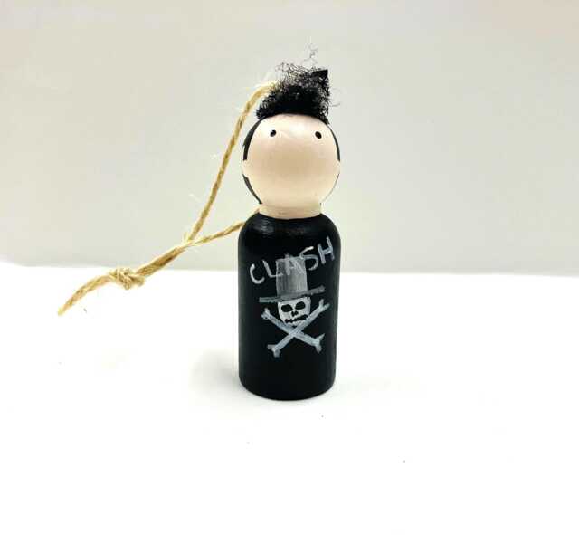 Joe Strummer Inspired Christmas Ornament Hand-Painted Peg Doll - image 1