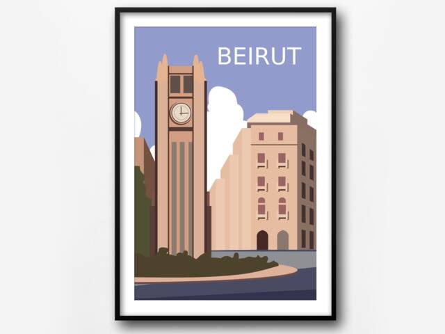 Beirut Retro Travel Poster Lebanon City Print - Digital File - image 1