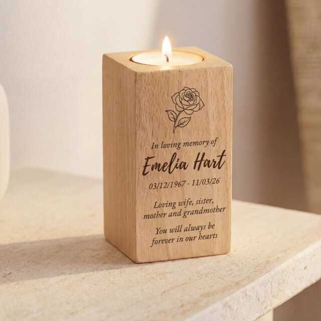 Forever in Our Hearts Candle Gift - Engraved Wooden Tealight Holder - image 1