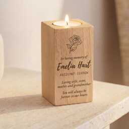 Forever in Our Hearts Candle Gift - Engraved Wooden Tealight Holder - thumbnail 1
