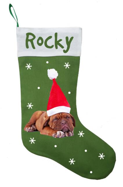Personalized Dogue De Bordeaux Christmas Stocking Handmade Cotton Satin Lined - image 1