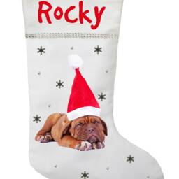 Personalized Dogue De Bordeaux Christmas Stocking Handmade Cotton Satin Lined - thumbnail 3