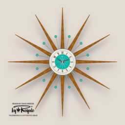 Teak Starburst Clock Mid Century Modern Wall Decor, 30 - thumbnail 4