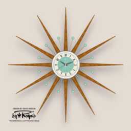 Teak Starburst Clock Mid Century Modern Wall Decor, 30 - thumbnail 1