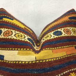 Vintage Handwoven Kilim Pillow Cover, Turkish Accent Cushion - 20x20 - thumbnail 2