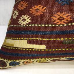 Vintage Handwoven Kilim Pillow Cover, Turkish Accent Cushion - 20x20 - thumbnail 3