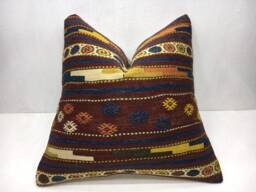 Vintage Handwoven Kilim Pillow Cover, Turkish Accent Cushion - 20x20 - thumbnail 1