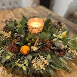 Farmhouse Candle Christmas Wreath, Candles Traditional Centrepiece, Wreath For Table, Candle - thumbnail 2