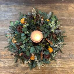 Farmhouse Candle Christmas Wreath, Candles Traditional Centrepiece, Wreath For Table, Candle - thumbnail 3