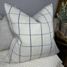 Highland Tartan Check Cushion Cover, Beige Blue Pillow Double Sided, Modern - Countryside Home Decor - thumbnail 1