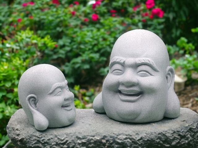 Marble Laughing Buddha Head Statue, Zen Garden Decor - image 1