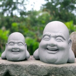 Marble Laughing Buddha Head Statue, Zen Garden Decor - thumbnail 3