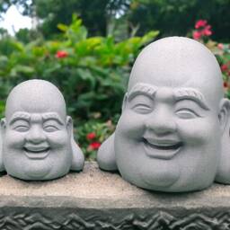 Marble Laughing Buddha Head Statue, Zen Garden Decor - thumbnail 4