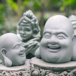 Marble Laughing Buddha Head Statue, Zen Garden Decor - thumbnail 2