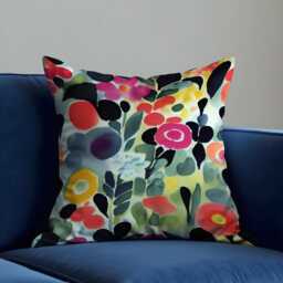 Watercolor Floral Cushion Cover, Bold Colorful Botanical Throw Pillow Case, Artistic Garden Decor, Eclectic Home Decoration