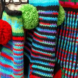 Hand Knit Christmas Stocking Purple Red Blue Green Hearts By Santa's Works - thumbnail 4