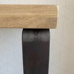 Industrial Style Console Table in Solid Oak With Curved Angle Metal Leg - thumbnail 3