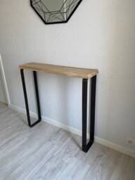 Industrial Style Console Table in Solid Oak With Curved Angle Metal Leg - thumbnail 1