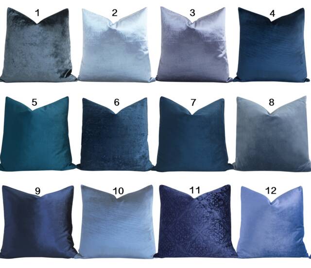 Sale Custom Blue Velvet Pillow 12, 14, 16, 18x18, 20x20, 22, 24, 26 Decorative Cover Euro Sham, Lumbar, Accent Pillow, Throw Pillow - image 1