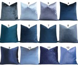 Sale Custom Blue Velvet Pillow 12, 14, 16, 18x18, 20x20, 22, 24, 26 Decorative Cover Euro Sham, Lumbar, Accent Pillow, Throw Pillow - thumbnail 1