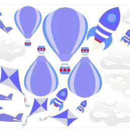 Hot Air Balloons Kites Planes Rockets Clouds Wall Art Sticker Kit Decal Mural Graphic Cute Nursery Boys - thumbnail 2