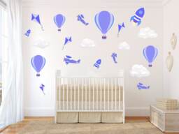 Hot Air Balloons Kites Planes Rockets Clouds Wall Art Sticker Kit Decal Mural Graphic Cute Nursery Boys - thumbnail 1