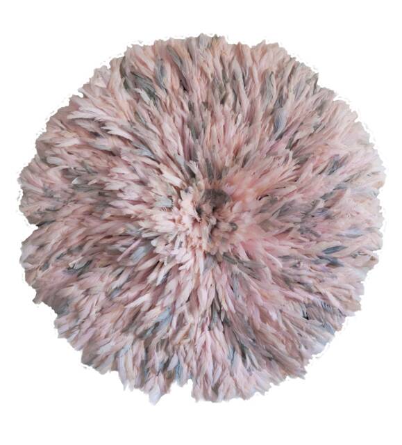 Juju Hat Pale Pink With Grey Fleck- 30cm - 100cm Diameter - Original From Cameroon Full Feather Wall Accessory