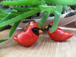 Handmade Clay Cardinal Christmas Ornament - Bird Tree Decoration - thumbnail 1