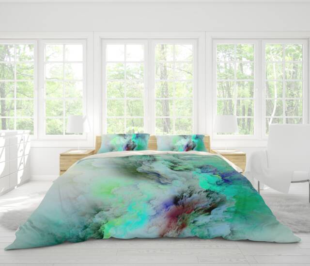 Abstract Green-Toned Bedding Set, 3D Smoke Quilt Cover - image 1