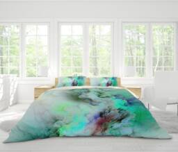 Abstract Green-Toned Bedding Set, 3D Smoke Quilt Cover - thumbnail 1