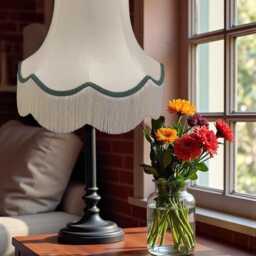 Traditional Cream Fabric Lampshade Handmade For Table & Floor Standard Lamp Bases, Wall Light Fixtures, Ceiling Fittings - thumbnail 2