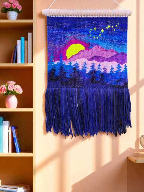 Handmade Tapestry - Starry Sky With A Scorpion Woven Wall Hanging Wall Decor Weaving Landscape Art Macrame Textile Art - image 1