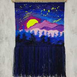 Handmade Tapestry - Starry Sky With A Scorpion Woven Wall Hanging Wall Decor Weaving Landscape Art Macrame Textile Art - thumbnail 3