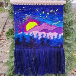 Handmade Tapestry - Starry Sky With A Scorpion Woven Wall Hanging Wall Decor Weaving Landscape Art Macrame Textile Art - thumbnail 2