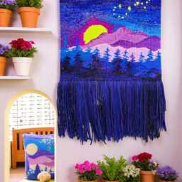 Handmade Tapestry - Starry Sky With A Scorpion Woven Wall Hanging Wall Decor Weaving Landscape Art Macrame Textile Art - thumbnail 4