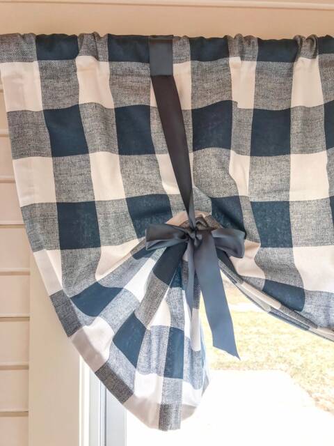 Blue & White Buffalo Check Tie Up Shade Designer Valance - image 1
