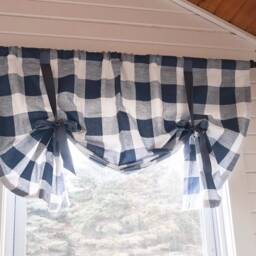 Blue & White Buffalo Check Tie Up Shade Designer Valance - thumbnail 2