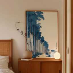 Japanese Bamboo Forest Poster Print - Blue Ukiyo-E Landscape Art Minimal Zen Wall Decor - thumbnail 2